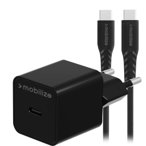 Mobilize Wall Charger Usb-C 20W With Pd/Pps + Usb-C Nylon Cable 1.2M Black