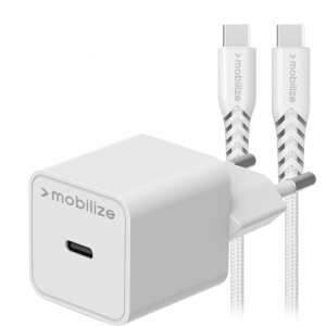 Mobilize Wall Charger Usb-C Gan 30W With Pd/Pps + Usb-C Nylon Cable 1.2M White