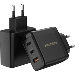Mobilize Wall Charger 2X Usb-C + 1X Usb Gan 65W With Pd/Pps Black