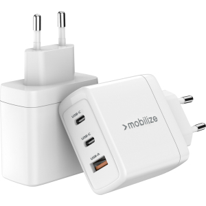 Mobilize Wall Charger 2X Usb-C + 1X Usb Gan 65W With Pd/Pps White