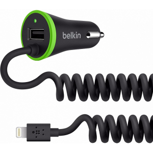 Mob Belkin Car Charger With Usb Port + Coiled Lightning Connector 3.4A Black